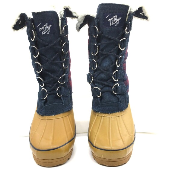 Tommy Hilfiger Gilia Duck Boots Womens Shoes Size 7 Plaid Red Blue New
